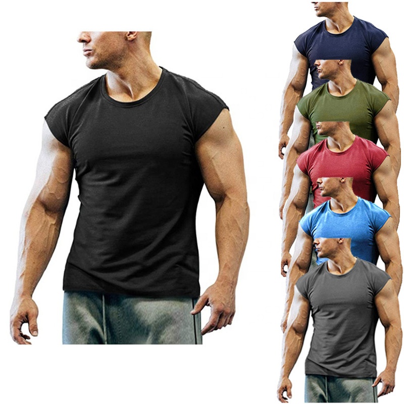 Hot Sale Muscle Men's T-shirts Close Fit Gym Short Sleeve Plain Polyester Quick Dry Lightweight Tee Shirts Plus Size Workout