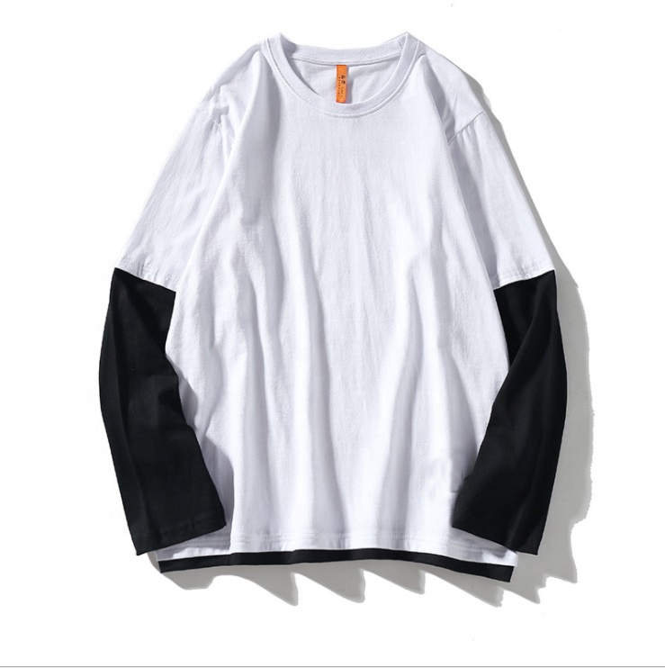 2022 Latest design double layer long sleeve cotton t-shirts new arrival crew neck tshirts for men