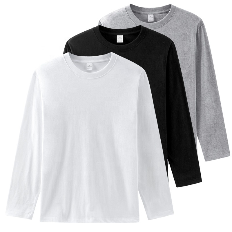 Custom heavy weight 100% cotton t shirt white black grey long sleeve 220gsm thick unisex garment clothing in bulk