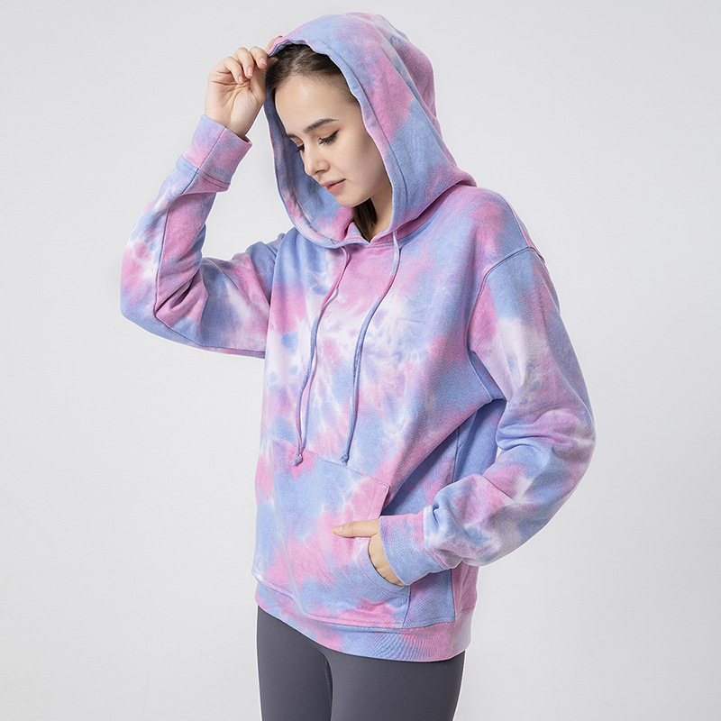 Women's trendy plus size plain cotton tie dye hoodies