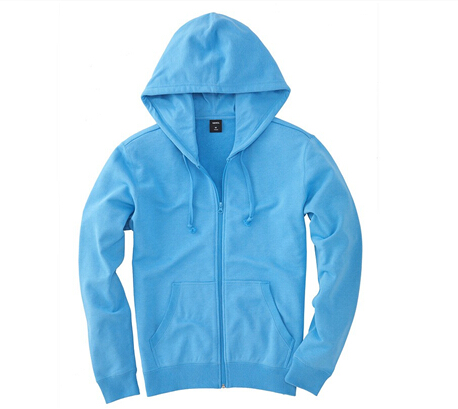 Hot sale light blue zipper-up hoodie sweater 100cotton casual style zipper hoodie