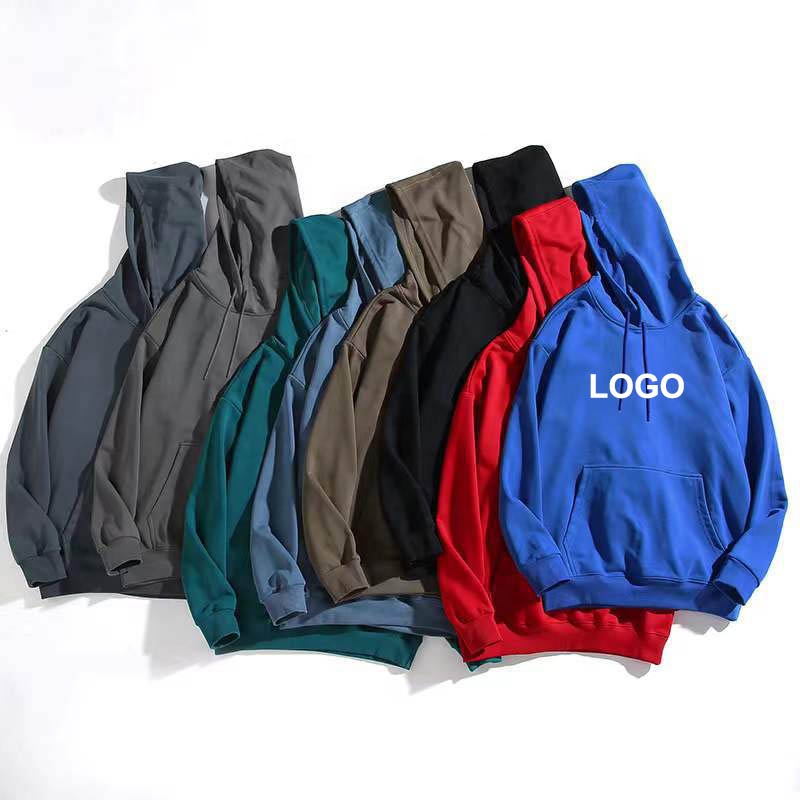 Wholesale plain black hoodie thick heavyweight oversized custom logo french terry 100% pre-shrunk cotton hoodies & sweatshirts