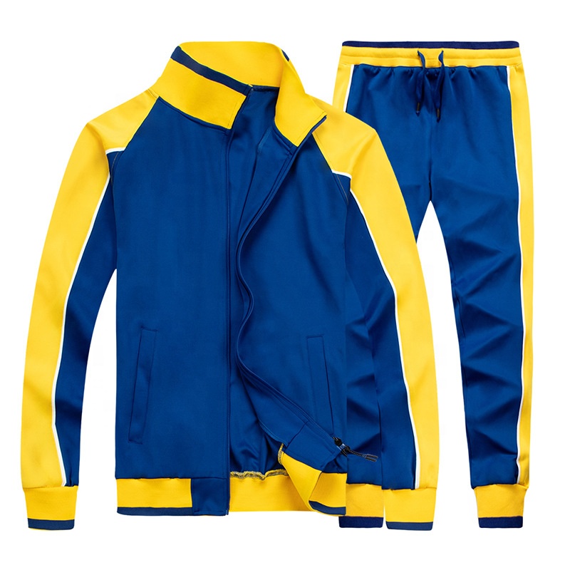 Color blocking men's sweatshirt sets high quality plus size zipper up track suits custom logo running jogging sweater and pants