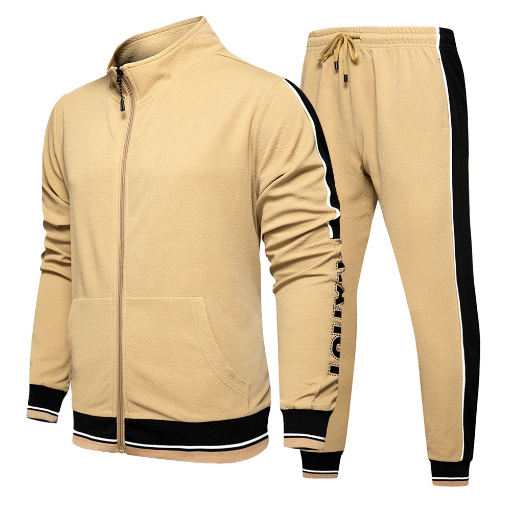Bulk sale plus size men's long sleeve sport sweatshirt set stand collar mixed color polyester track suits custom logo
