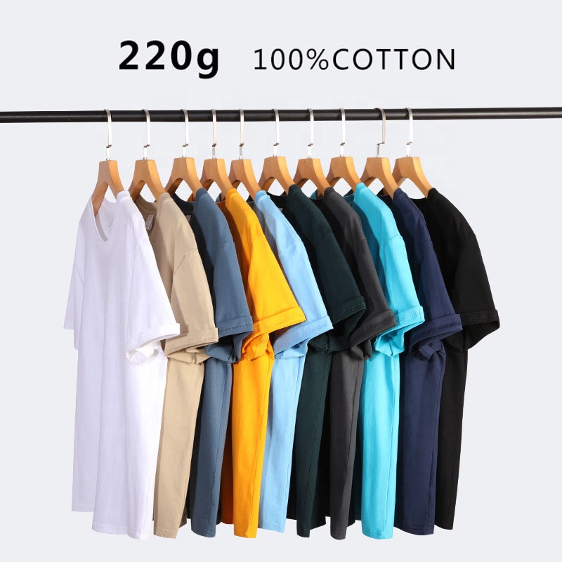 No MOQ High Quality 100% Cotton T Shirt 220gsm For Men Women Plus Size Plain Custom Your Logo Drop Shipping 1pcs Mens Clothing