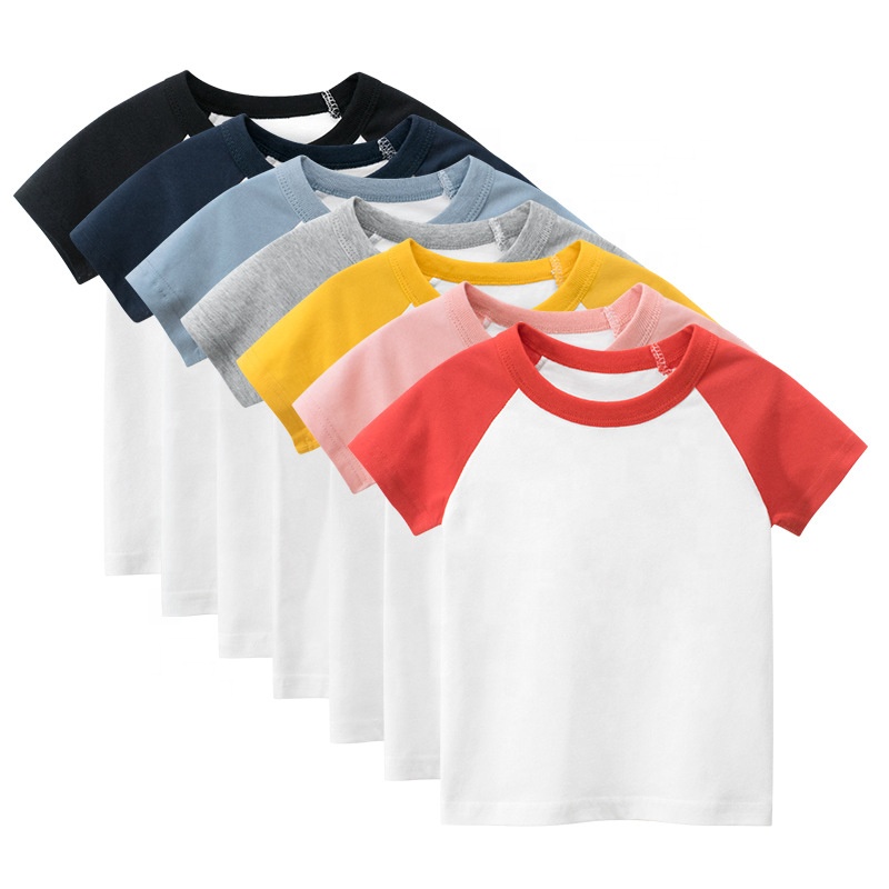 Hot Sale Kid's T-shirts Two Tone Contrast Color Sleeve Cute Children's Tee Shirts 100%Cotton Blank Boy's Girl's Summer Tops