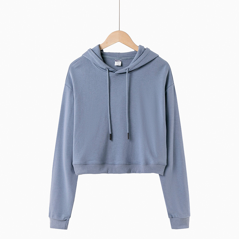 Sport solid color cotton cropped hoodies and sweatshirts for women ladies female