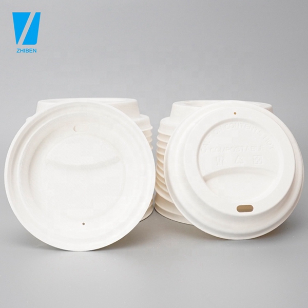 90mm Disposable Bagasse Coffee Cup Lids Straw Free
