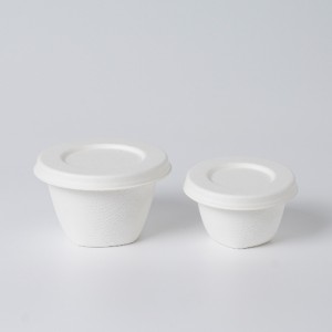 4oz Disposable Bagasse Sauce Cup with Lid Set for Dressing Food Ketchup Salad Sauce