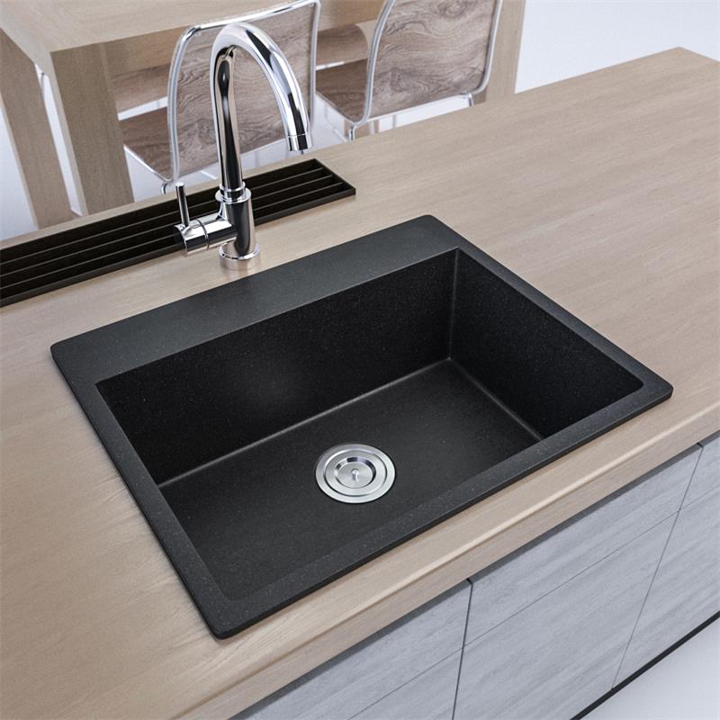 24-inch Quartz Granite Kitchen Sink Single Bowl Under mount with Faucet Hole