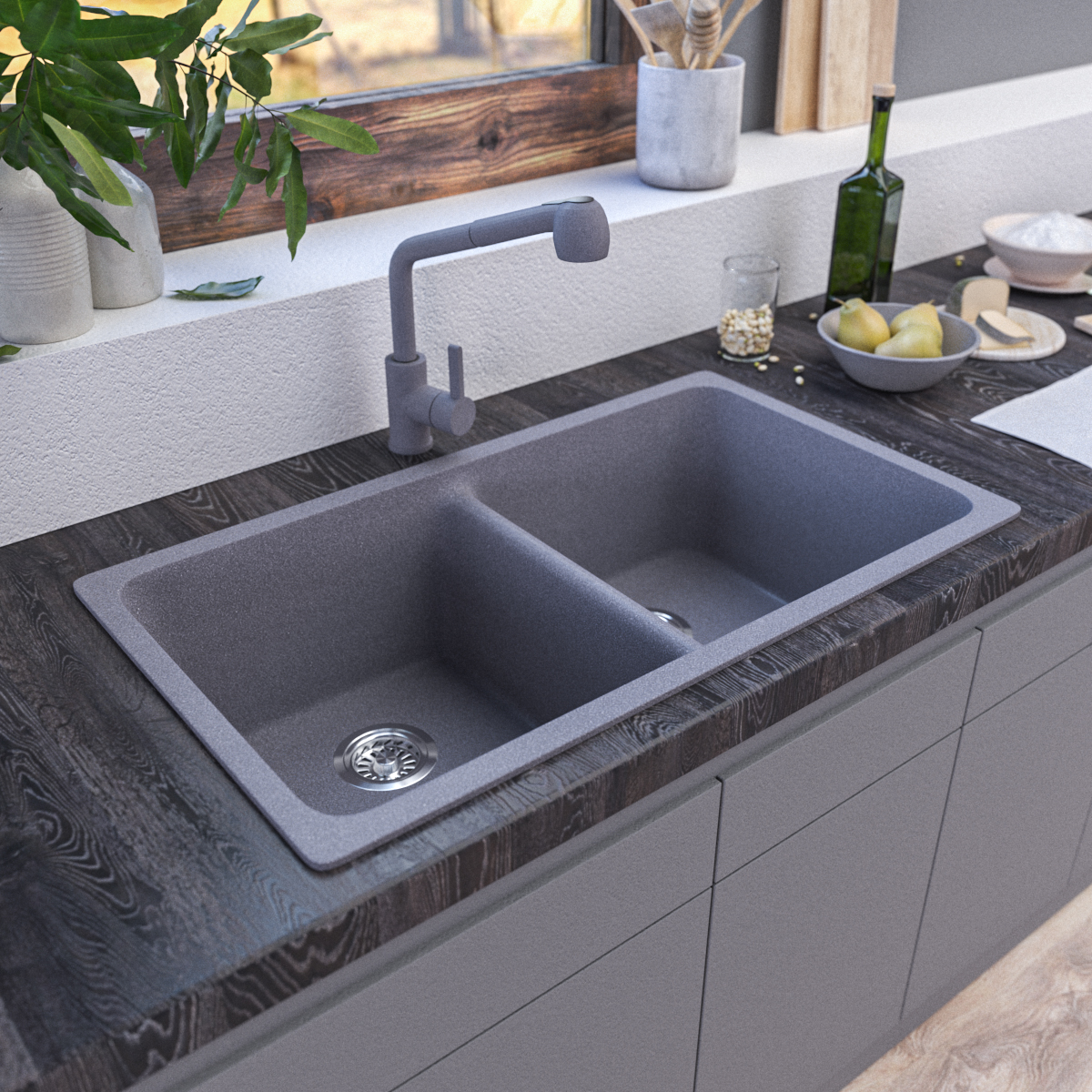Hot selling Double Bowl Quartz Stone Sink With CUPC Certificate