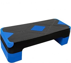 BLACK-BLUE Adjustable Workout Aerobic Stepper, Aerobic Exercise Step Platform with 4 Risers, Exercise Step Deck for Fitness, 3 Levels Adjust 4″ – 6″ – 8″ Height, 26.77″ Trainer Stepper with Non-Slip Surface Home Gym & Extra Risers Options