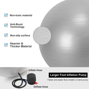 Black Exercise and Workout Ball, Yoga Ball Chair, Great for Fitness, Balance and Stability Extra-Thick with Quick Pump