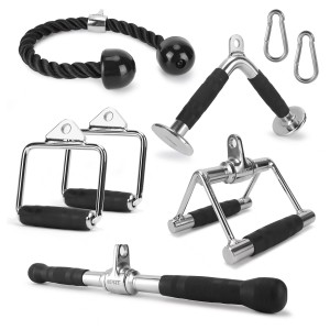 CABLE ATTACHMENT SET OF 5, D HANDLE, V HANDLE WITH ROTATION, ROTATING BAR, TRICEP ROPE, V-SHAPED BAR