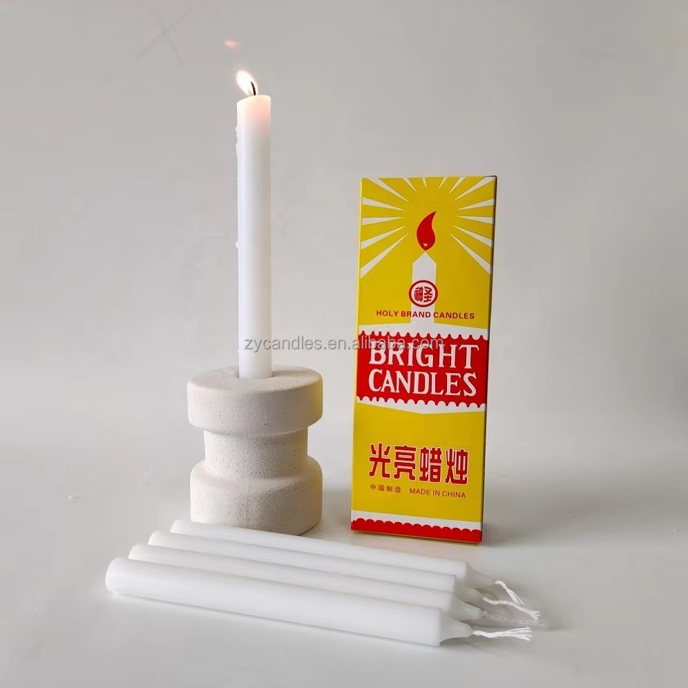 White Stick Candles Stick Paraffin Wax Long Burning Smokeless White Big Candle for Household