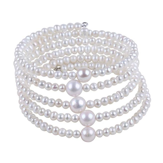 2020 High quality Womens Pearl Choker Necklace – 5 Rows Round Pearl Bracelet Ivory White Freshwater Pearl Bangle Bracelet Cuff Coil For Wedding Bride, Sterling Silver,PB007 –  Daking Je...