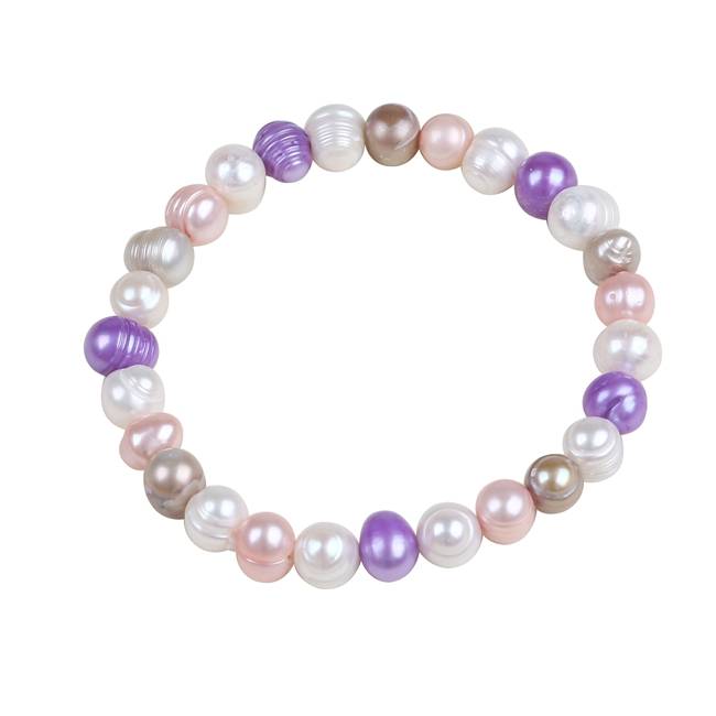7mm Misc Color Near Round Freshwater Pearl Elastic String Bracelet, White Pink Purple Pearl Bracelet, PB003