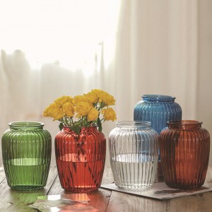 10.5*19 Glass Material Wholesale Vertical Pattern Pot Belly Glass Vase