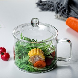 High Borosilicate 1350ml 1500ml  Glass Bowl with Handle and Cover for Household