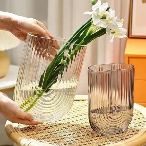 Smokey Grey Color Clear U Shape Lead-free Hand-made Glass Vase