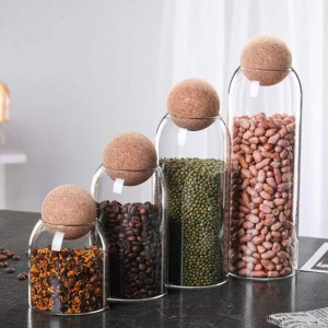 Kitchen Clear Glass Food Storage Container With Cork Lid