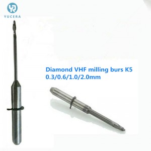 VHF मिलिङ बर्स K5 0,3 / 0,6 / 1,0/2,0mm CAD CAM VHF मिलिङ मेसिनको लागि हीरा बोरन मिलिङको लागि