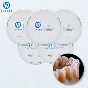 YUCERA falske tosken materialen foar Dental Lab CAD CAM System Dental Super Translucent Zirconia Block