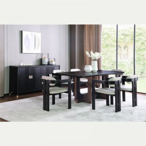 Solid Wood Rectangular Dining Table Set with Sintered Stone Top and Metal