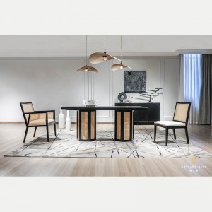 Rattan Dining Table Set Made of Rattan and Solid Wood