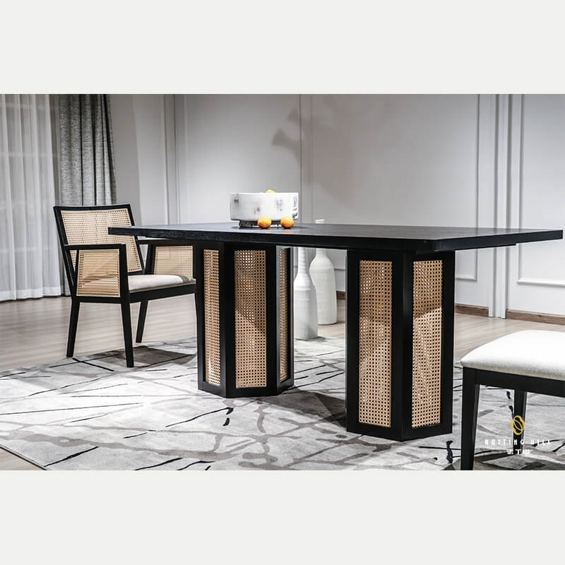 Rattan Dining Table Set Made of Rattan and Solid Wood