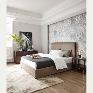 King Size Luxury Wooden Bed with Upholstered Headboard
