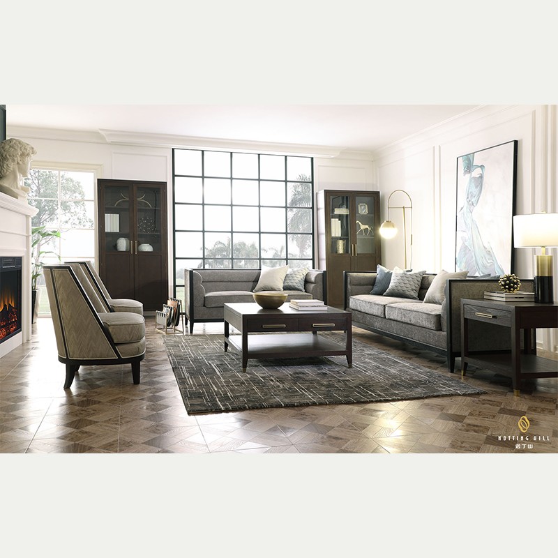 Popular Design Upholstery Living Room Sofa Set with Wooden Armrest