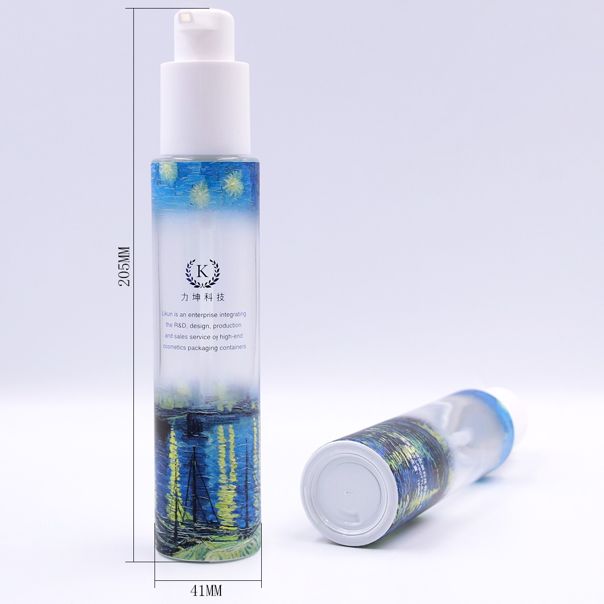 120ml straight round glass pump lotion bottle with 3D printing