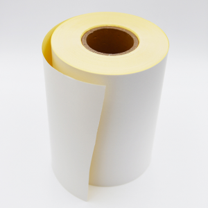 Top coated thermal paper/anti- freeze hot melt adhesive/60gsm yellow glassine paper.