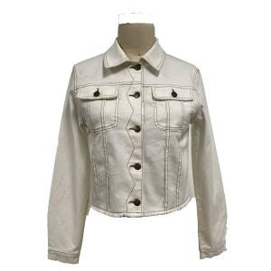 2021 modern jeans buttoned jacket with shirt neck and long sleeves women wholesale