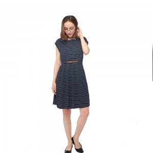 2020 modern round neck stripes short sleeves three quarter length dress wholesale