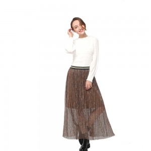 2020 modern high waist pleated midi skirt with contrast elastic waistband women wholesale