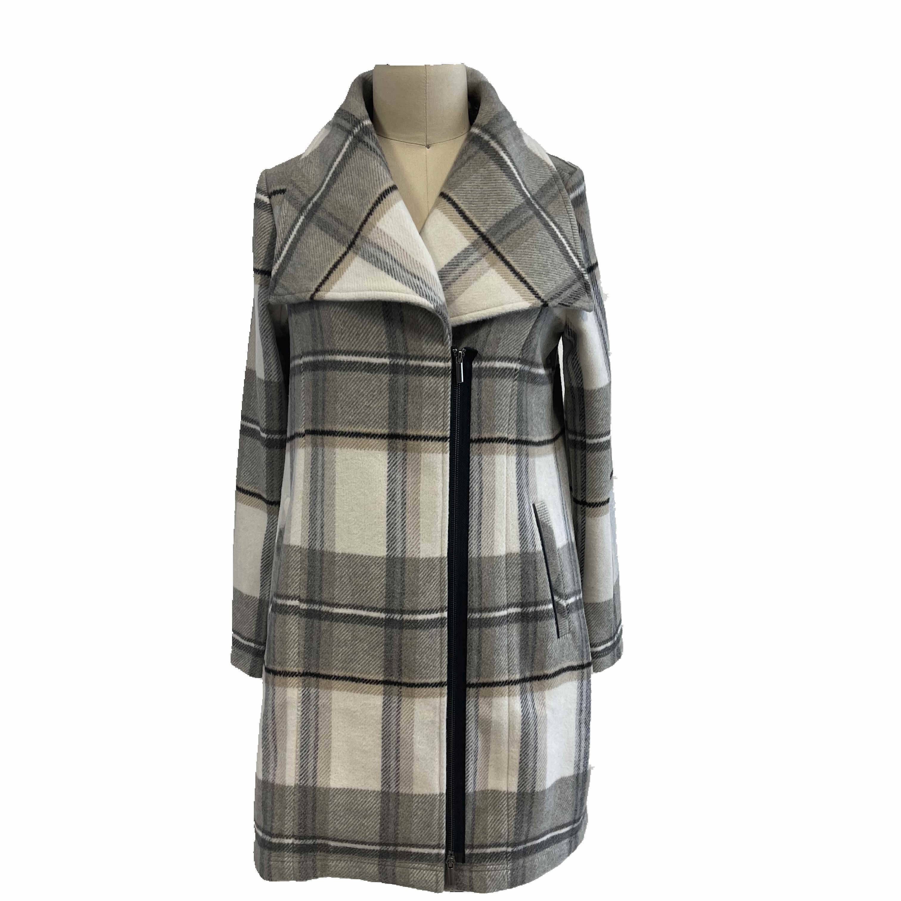 2021 modern  fantasy long sleeve wool plaid coat women wholesale