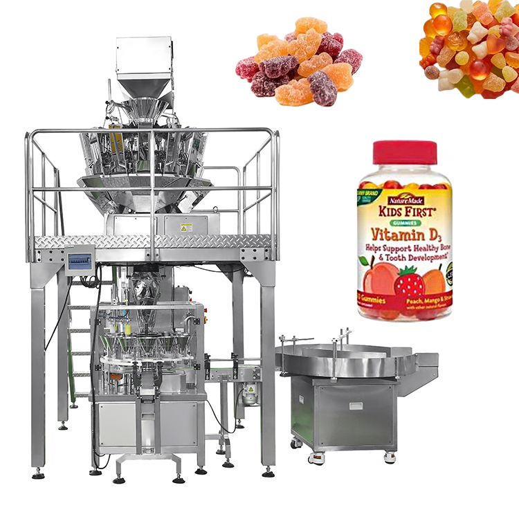 Fully Automatic Gummy Vitamins Candy Filling Machine Bottle Jar Filing Capping Machine