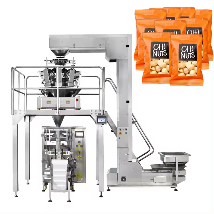 Otomatik Aperatif Tahıl Kaju Fıstığı Paketleme Makinesi Köşebent Çanta Yastık Çanta Çok kafalı Kantar ile Paketleme Makinesi