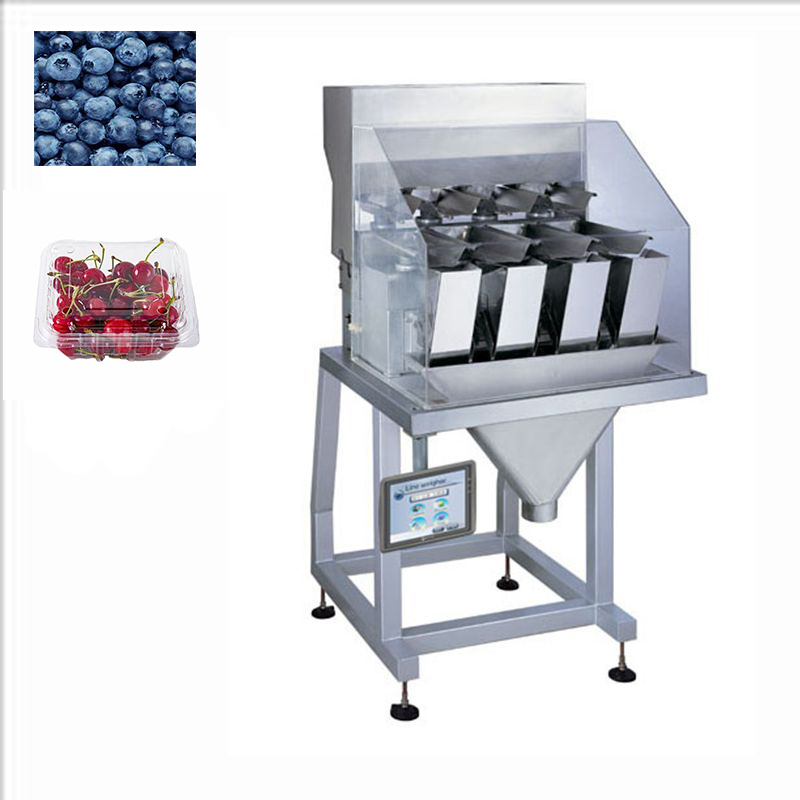 ອັດຕະໂນມັດ litchi blueberries cherry container filling 4 ຫົວ 8 ຫົວ linear weighter packing machine