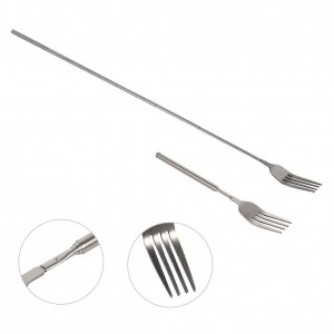 Portable Silver Telescopic Grill Vegetable and Fruit Stainless Steel Fork