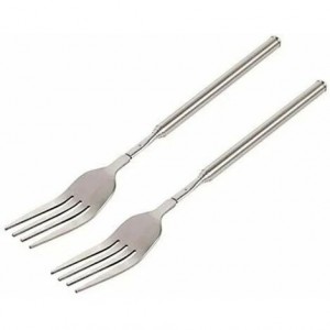 Silver Retractable BBQ Convenient Telescopic Vegetable and Fruit Stainless Steel Fork