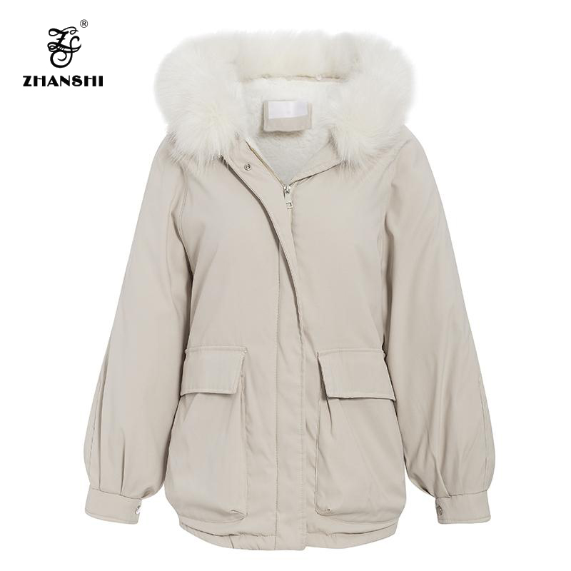 2019 Solid Hooded Warm Lantern Sleeve Women Parka Thick Pockets Female Padded Coat Autumn Winter Oversize Parkas Coats1 (3)