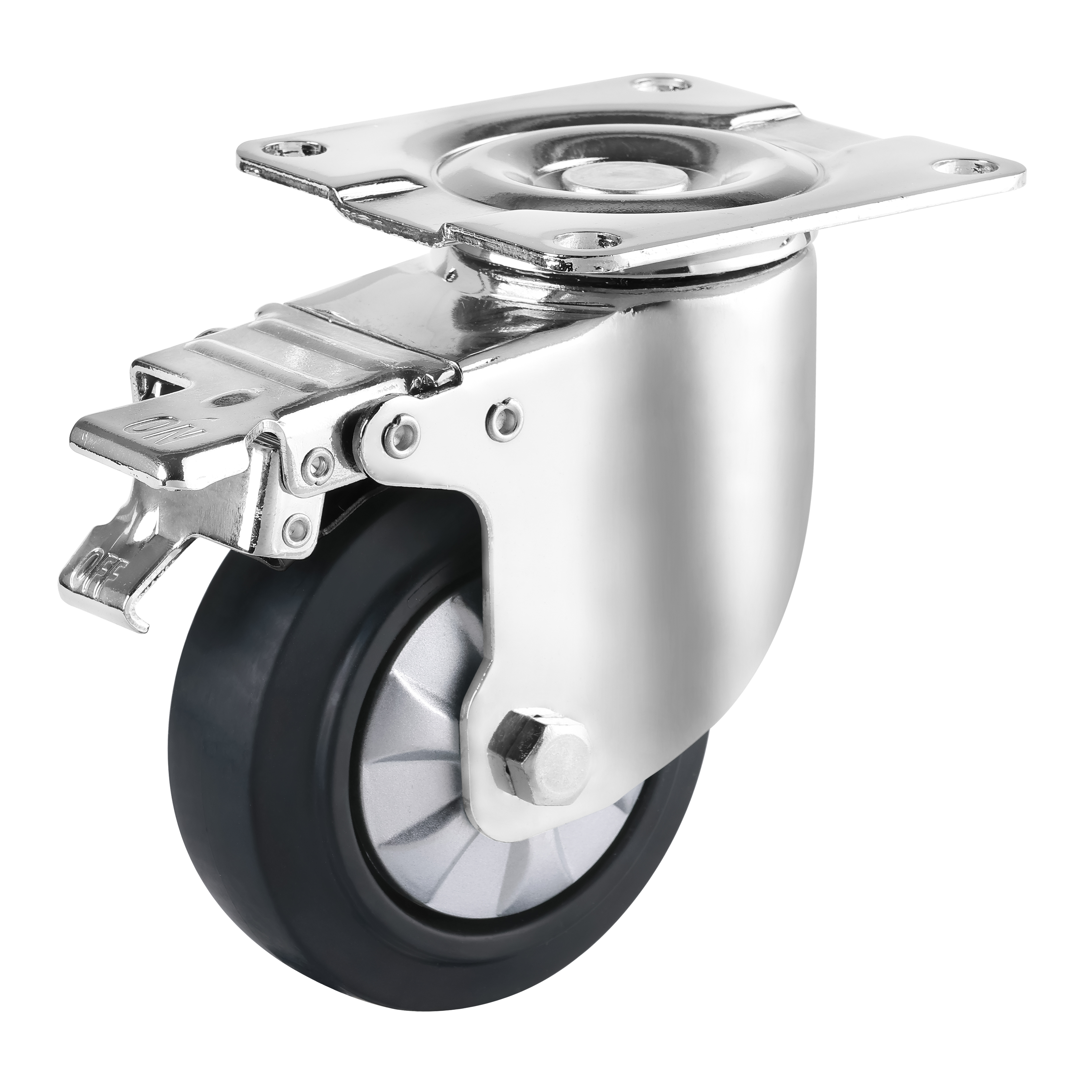 4 Inch x 1 1/2 Inch 100mm Medium Heavy Duty Cart Elastic Rubber Black Swivel Total Lock Caster Wheels for Trolley