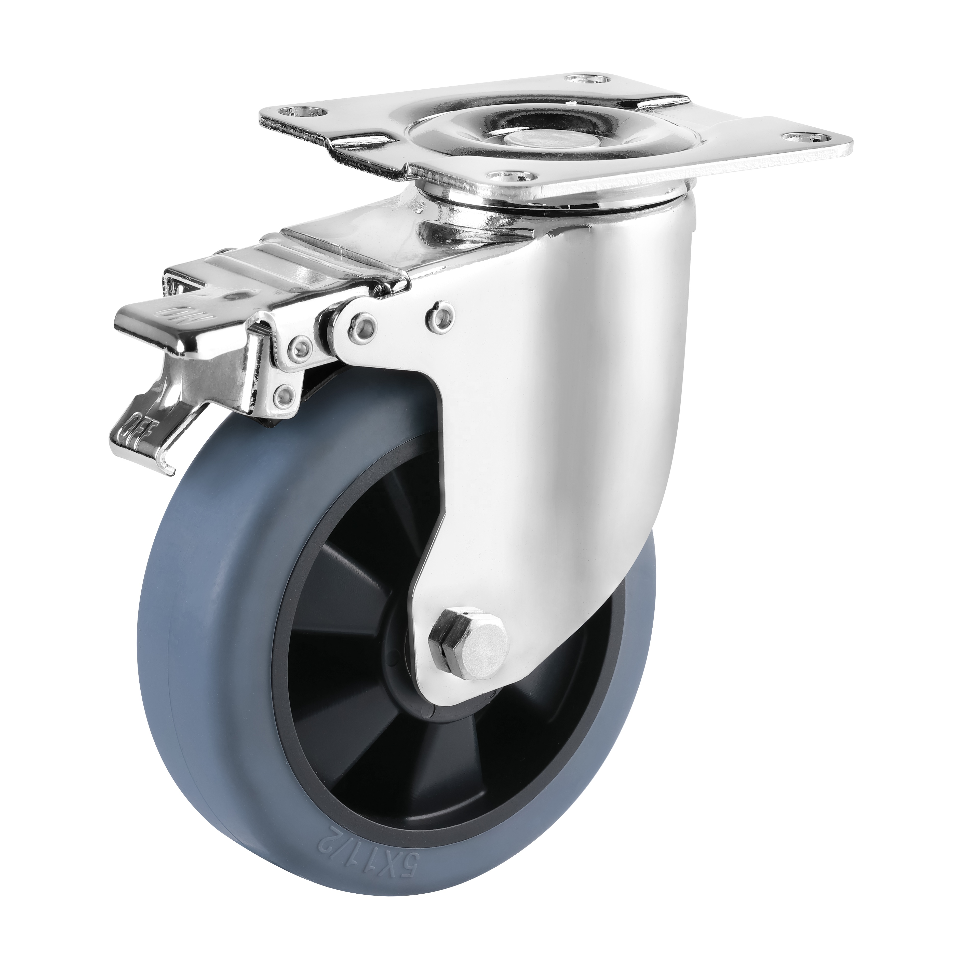 Industrial Non Marking Mid Heavy Duty 5 inch 125 Mm Swivel Dual Brake And Lock Thermoplastic Rubber TPR Casters
