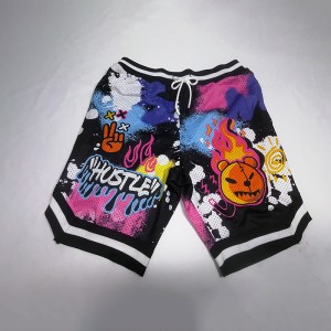 Polyester mesh printed embroidered shorts
