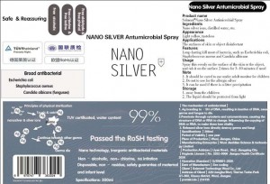 Antibacterial solution of nano silver ion antibacterial spray TUV certification