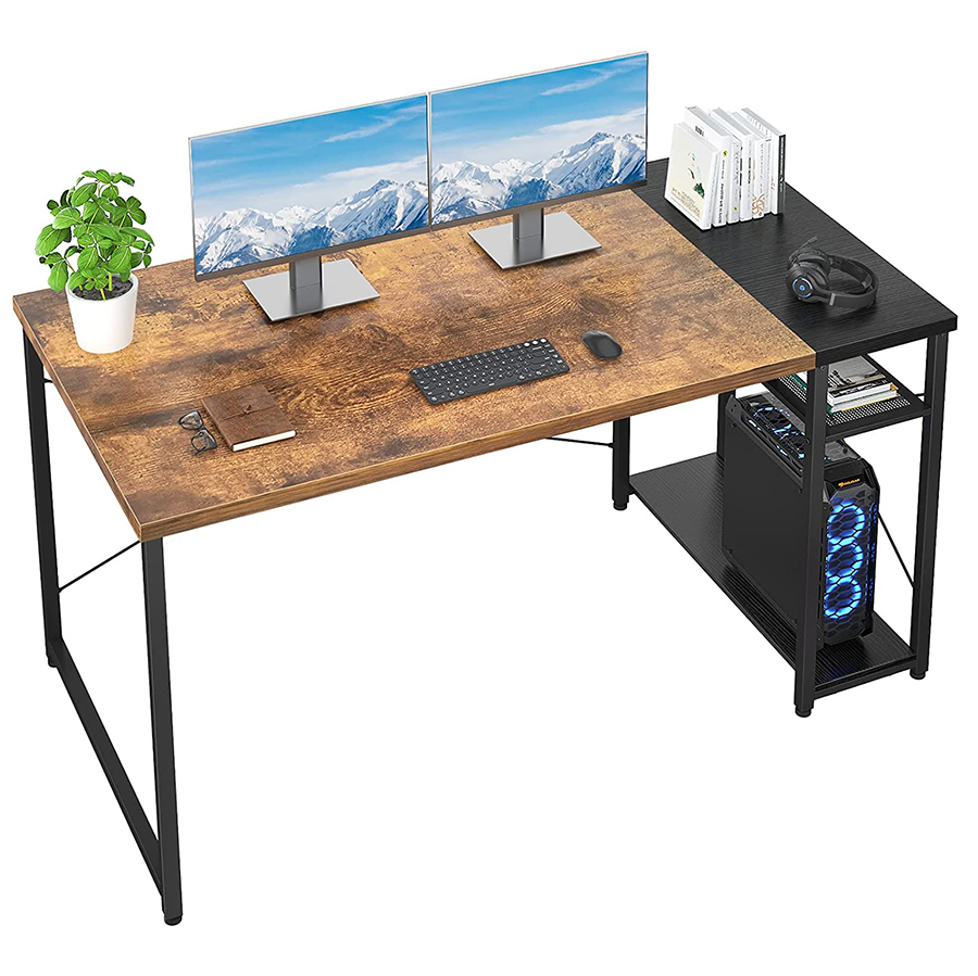 China wholesale White Desk Top Factory –  Computer Desk 47 Inch Home Office Desk Industrial Sturdy Writing Table with Storage Shelves Modern Simple Style PC Desk for Home Office Study Room &...