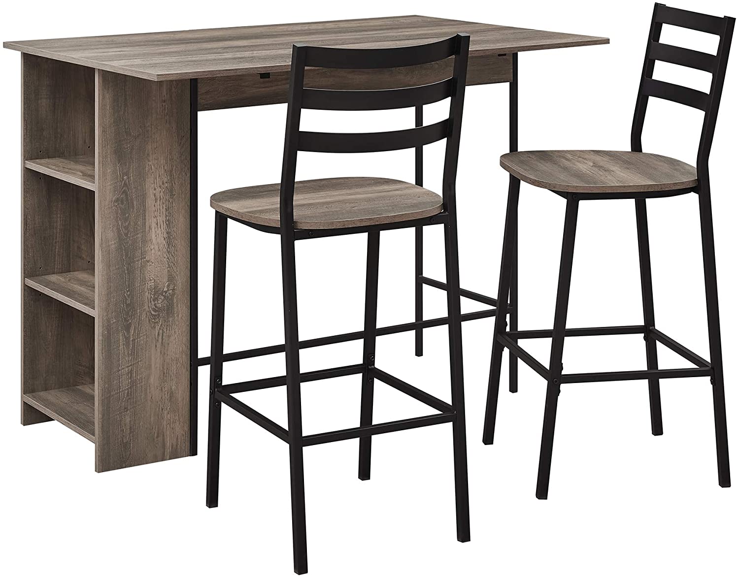 Industrial Height Bar 3-piece Table Chair Set For Small Space With Storage